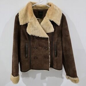 Y2K Express Penny Lane Jacket Womens Size Medium Brown‎ Indie Boho Faux Fur